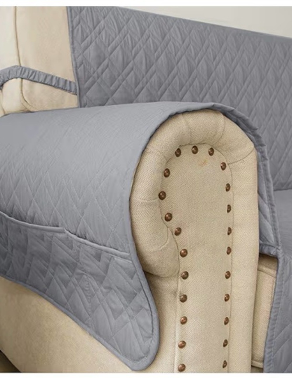 Quilted Sofa Couch and Armrest Protector - Gray